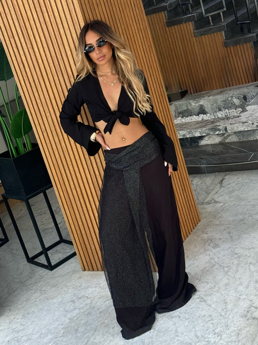 Boho net sparkly linen pants