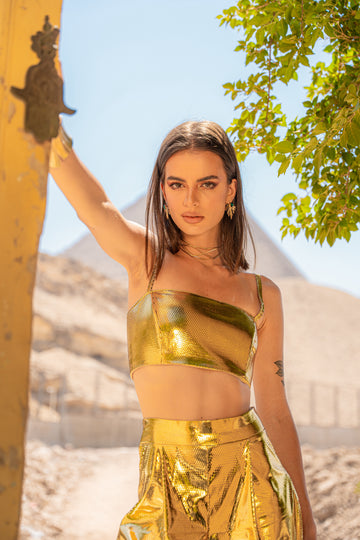 Gold Cropped Mirror Top