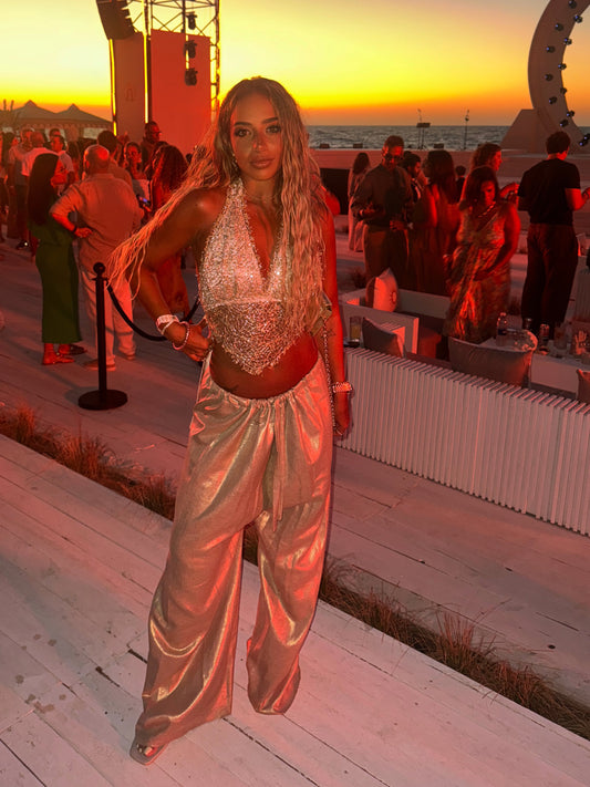 Golden satin pants