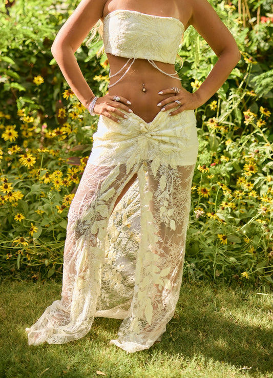 Butter yellow lace beaded set
