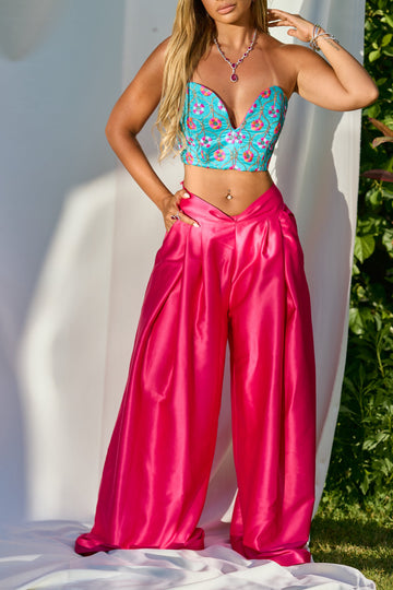 Hot pink v satin pants