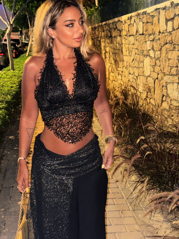 Midnight bling mesh top