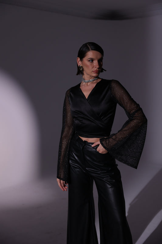 Elegant Black Satin Top.