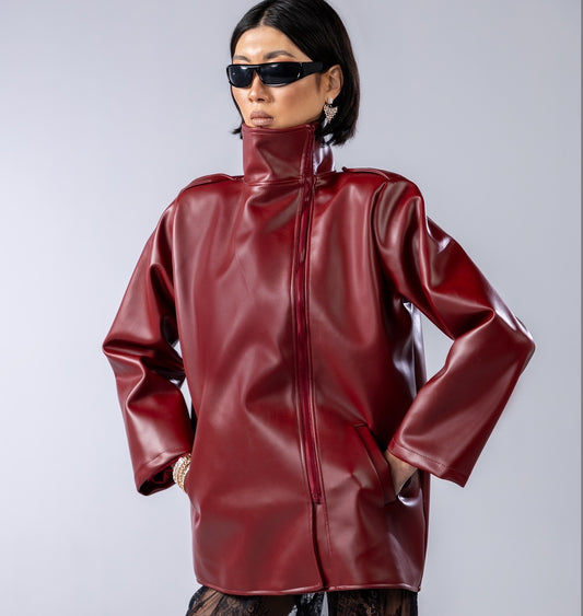 The burgundy power leather jacket