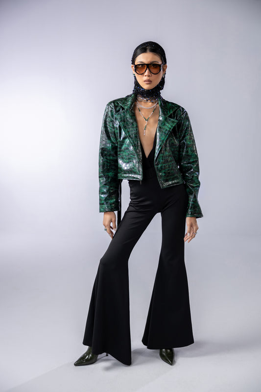 The emerald leather jacket