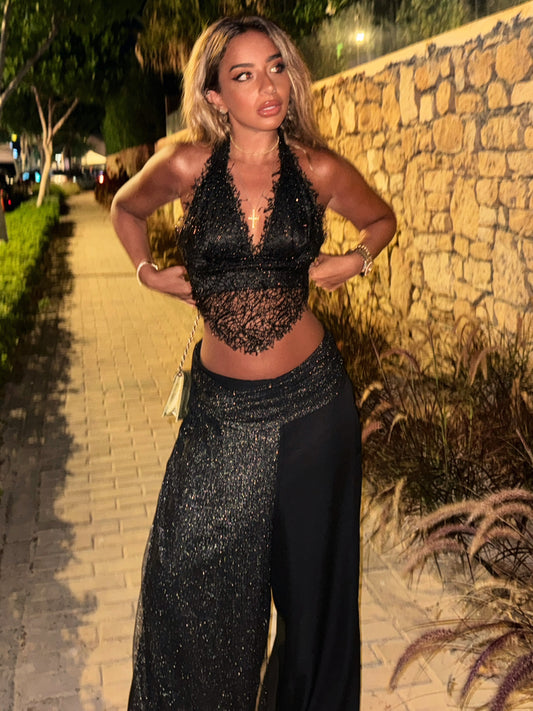 Boho net sparkly linen pants