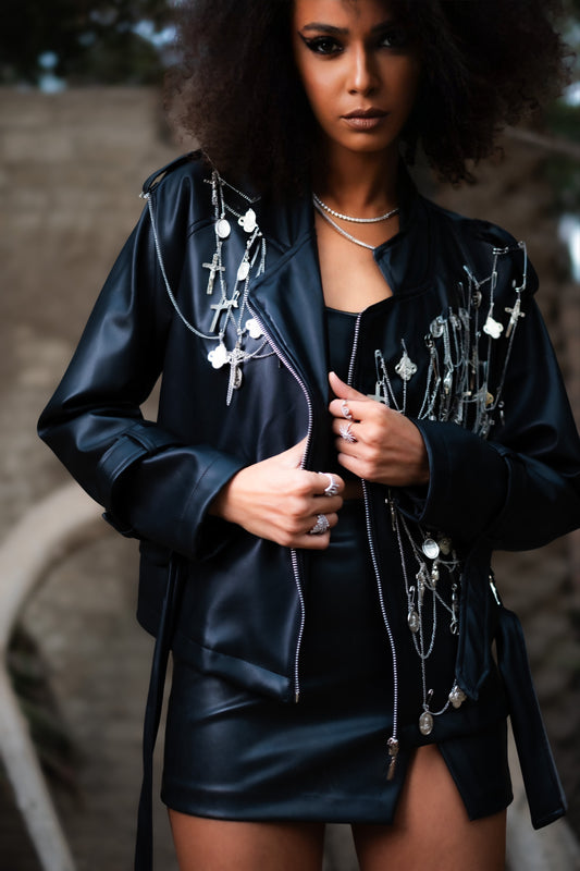 Chains of faith leather jacket