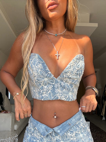 3D flower Denim corset
