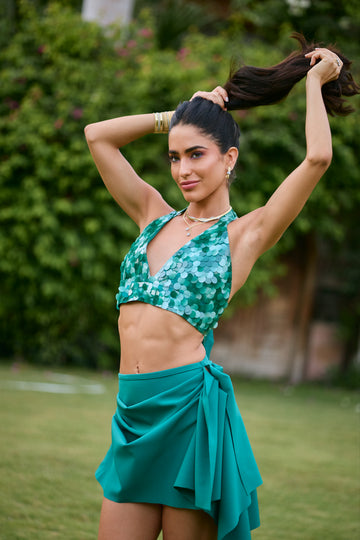 Green side drape skirt