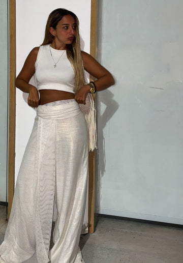 Off white net sided sparkly linen pants