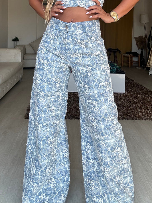 3D vibe flower denim