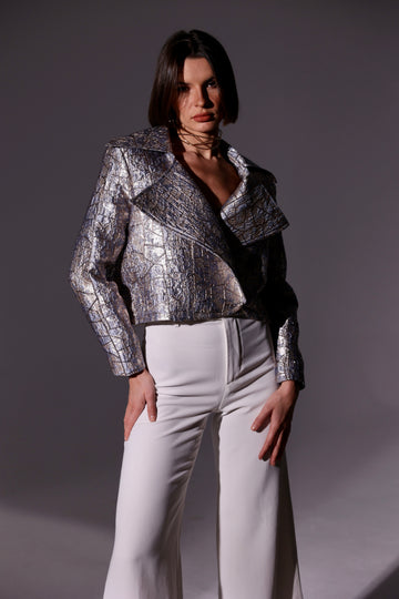 Silvery Golden Blue Brocade jacket.