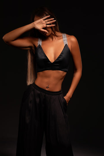 Black Cropped Top with Silver Strap.