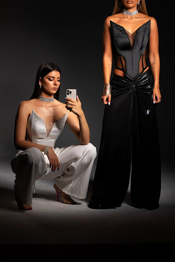 Pointed Black & White Corsets.